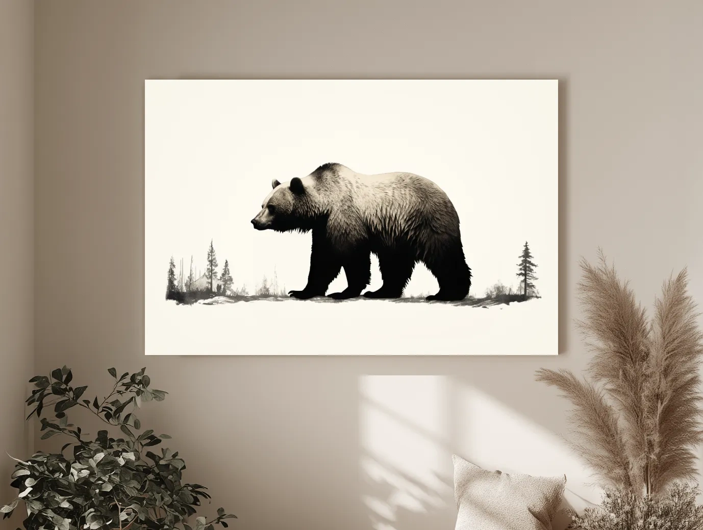 Minimalist Grizzly Bear Silhouette - Black And White Wildlife Wall Art