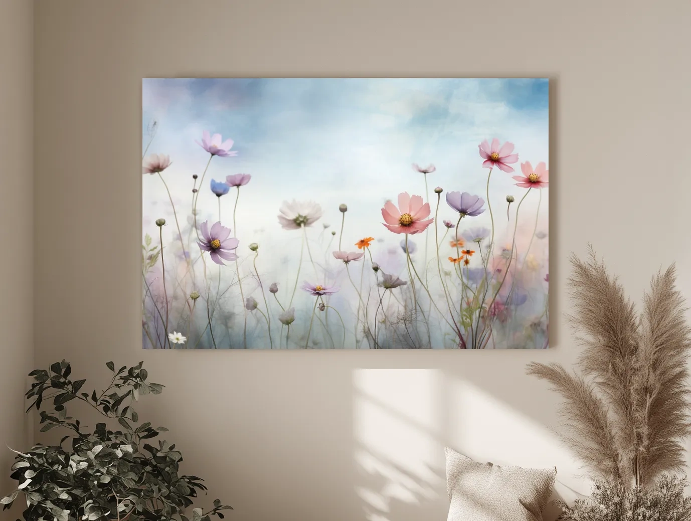 Dreamy Pastel Wildflower Meadow Painting - Soft Watercolor Floral Wall Art