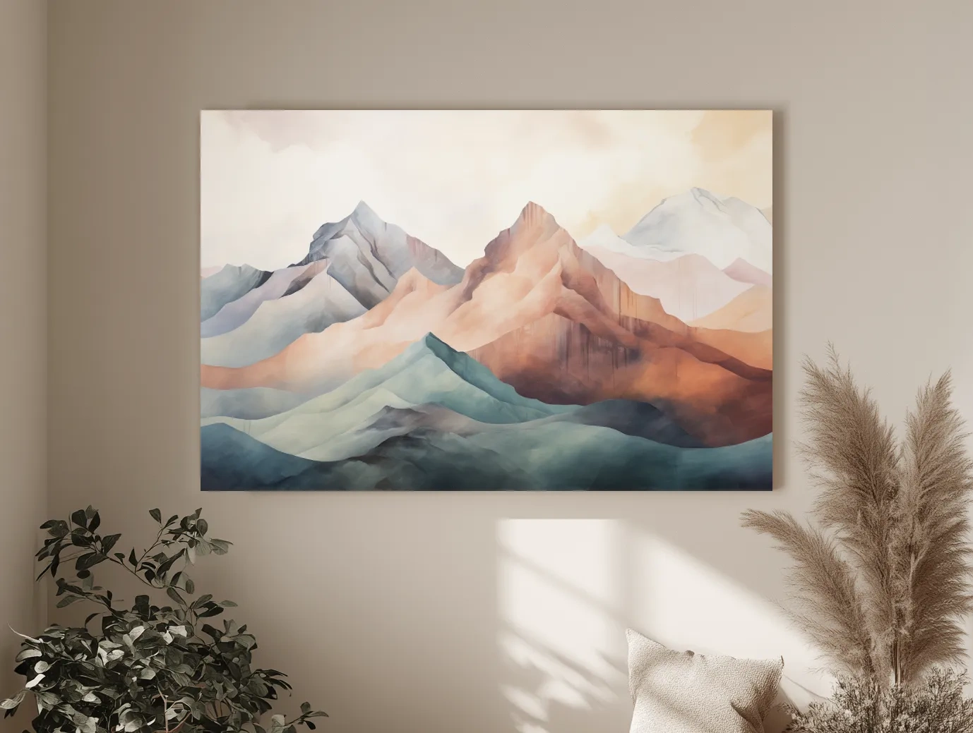 Dreamy Pastel Watercolor Mountain Range - Minimalist Alpine Landscape Wall Art