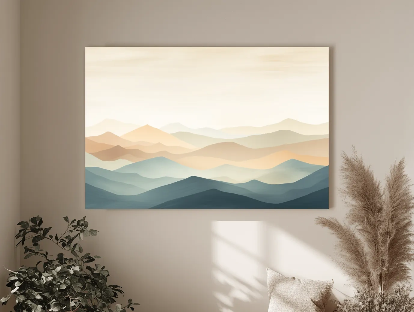 Minimalist Pastel Layered Mountain Landscape - Serene Abstract Nature Wall Art