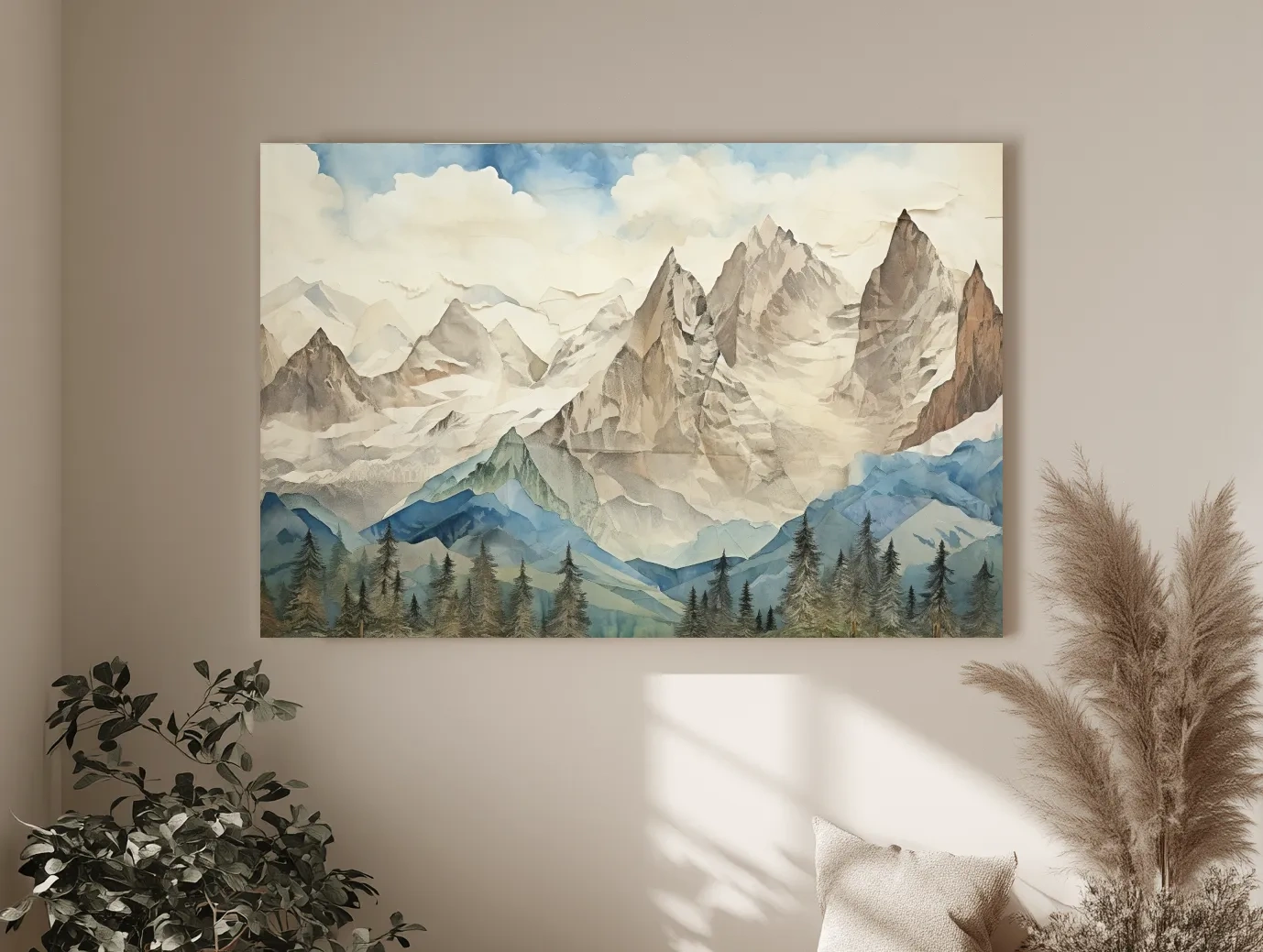 Misty Paper Cut-out Alpine Mountain Range - Serene Forest Landscape Wall Art