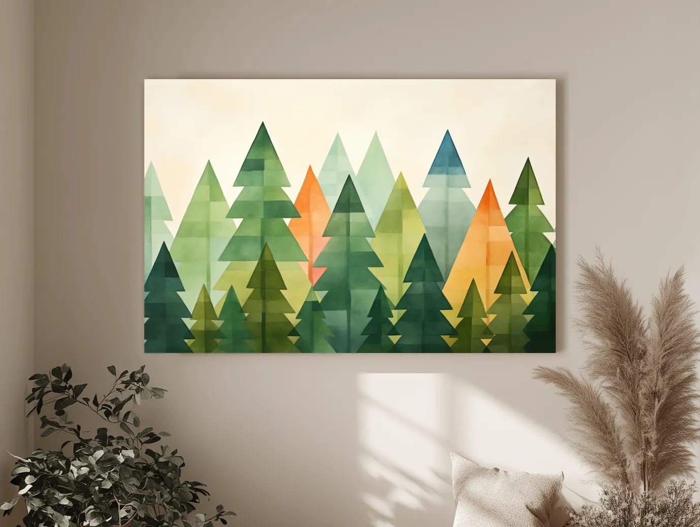 Geometric Watercolor Pine Forest Landscape - Modern Scandinavian Nature Wall Art