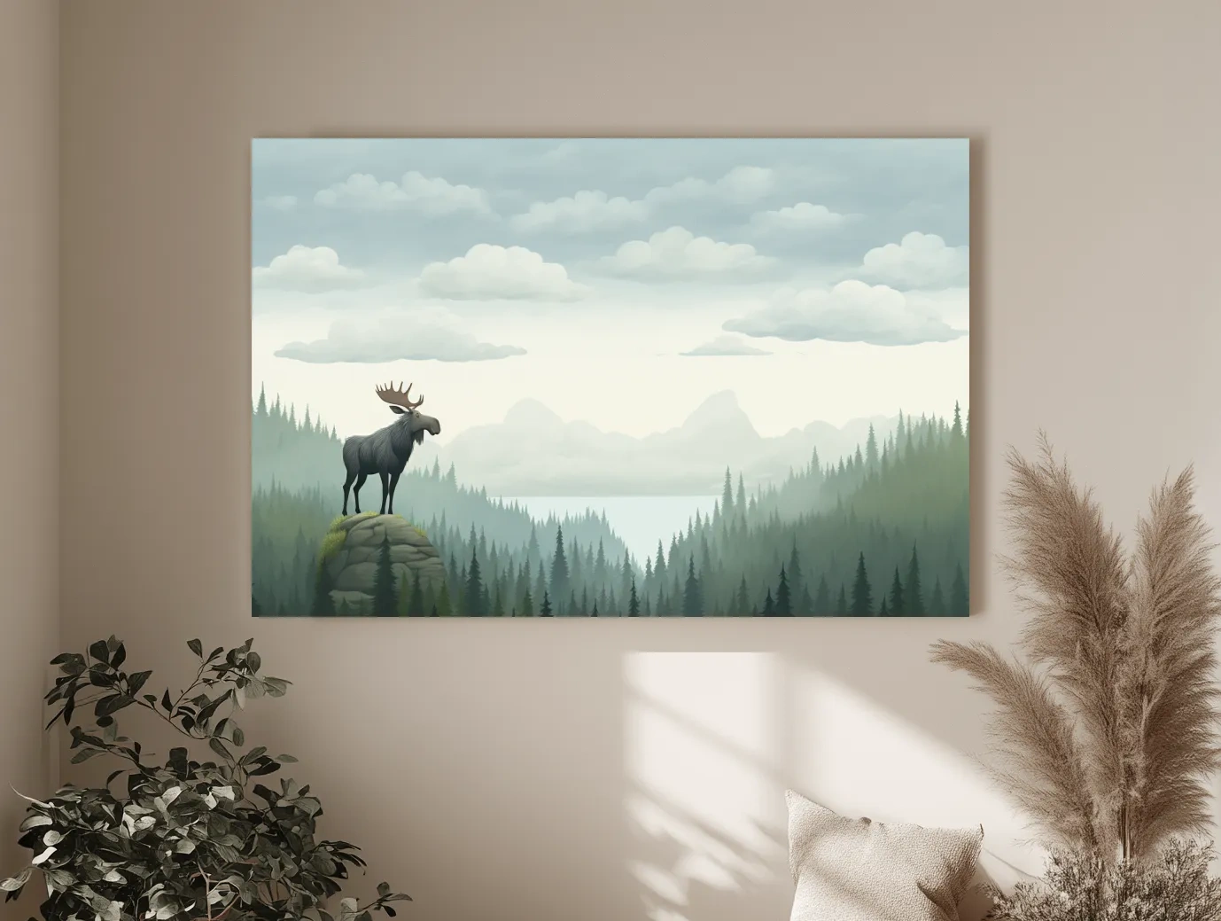 Majestic Moose Over Pine Forest - Nursery Wildlife Mountain Wall Art
