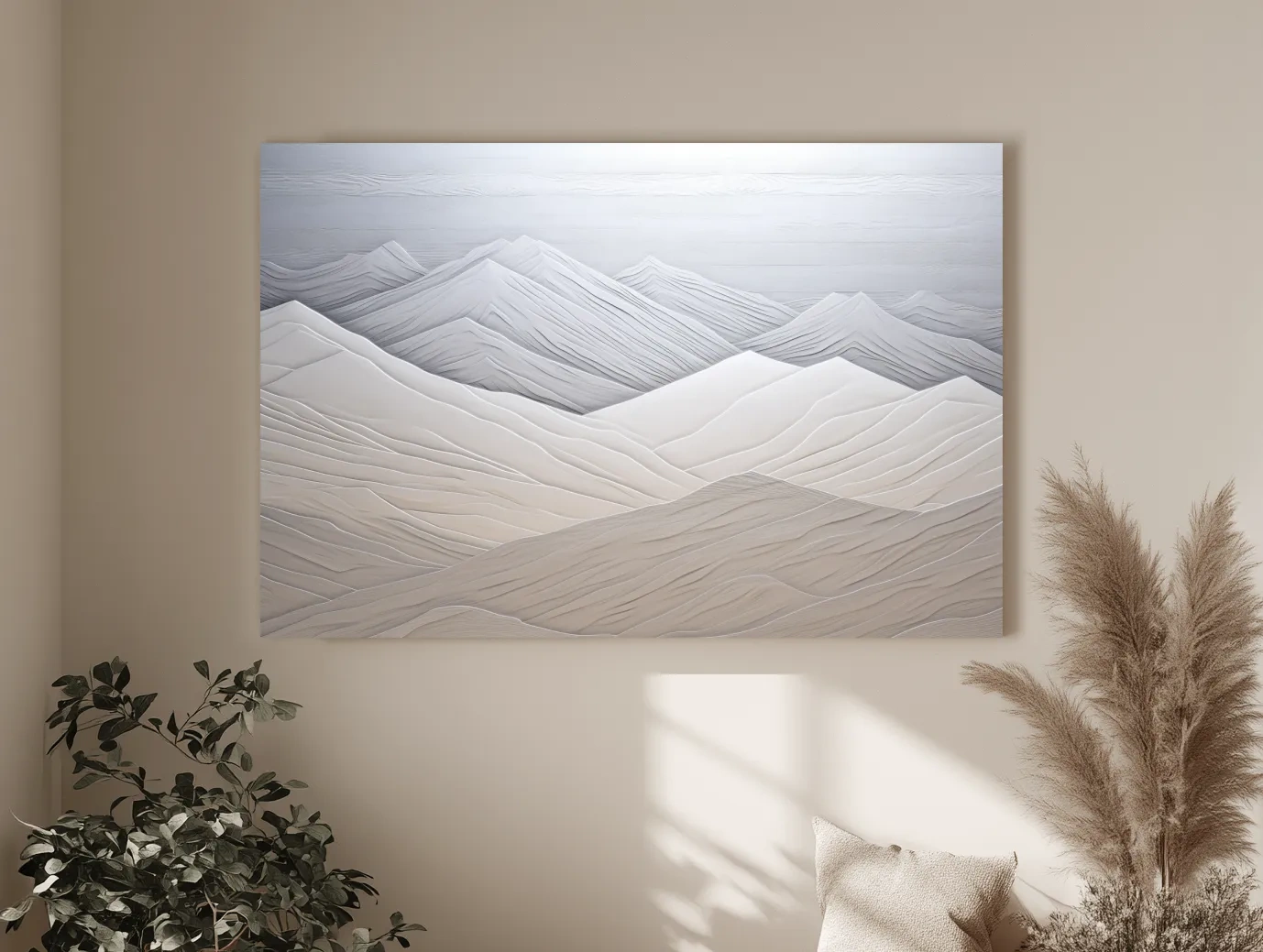 Minimalist Layered Mountain Relief Landscape - Monochrome Wall Art