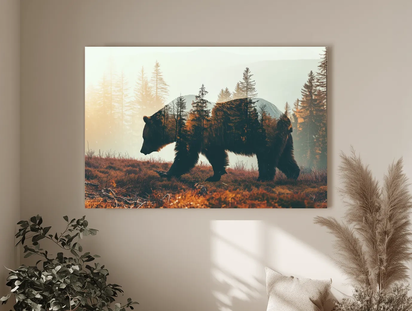 Double Exposure Grizzly Bear Forest - Misty Mountain Wildlife Photographic Artwork