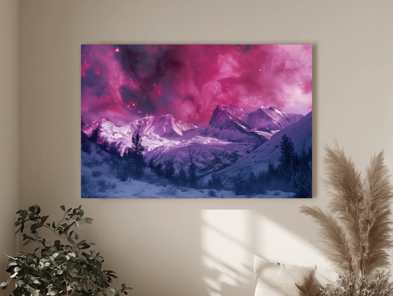 Surreal Nebula Galaxy Alpine Glacier Landscape - Cosmic Winter Night Sky Wall Art