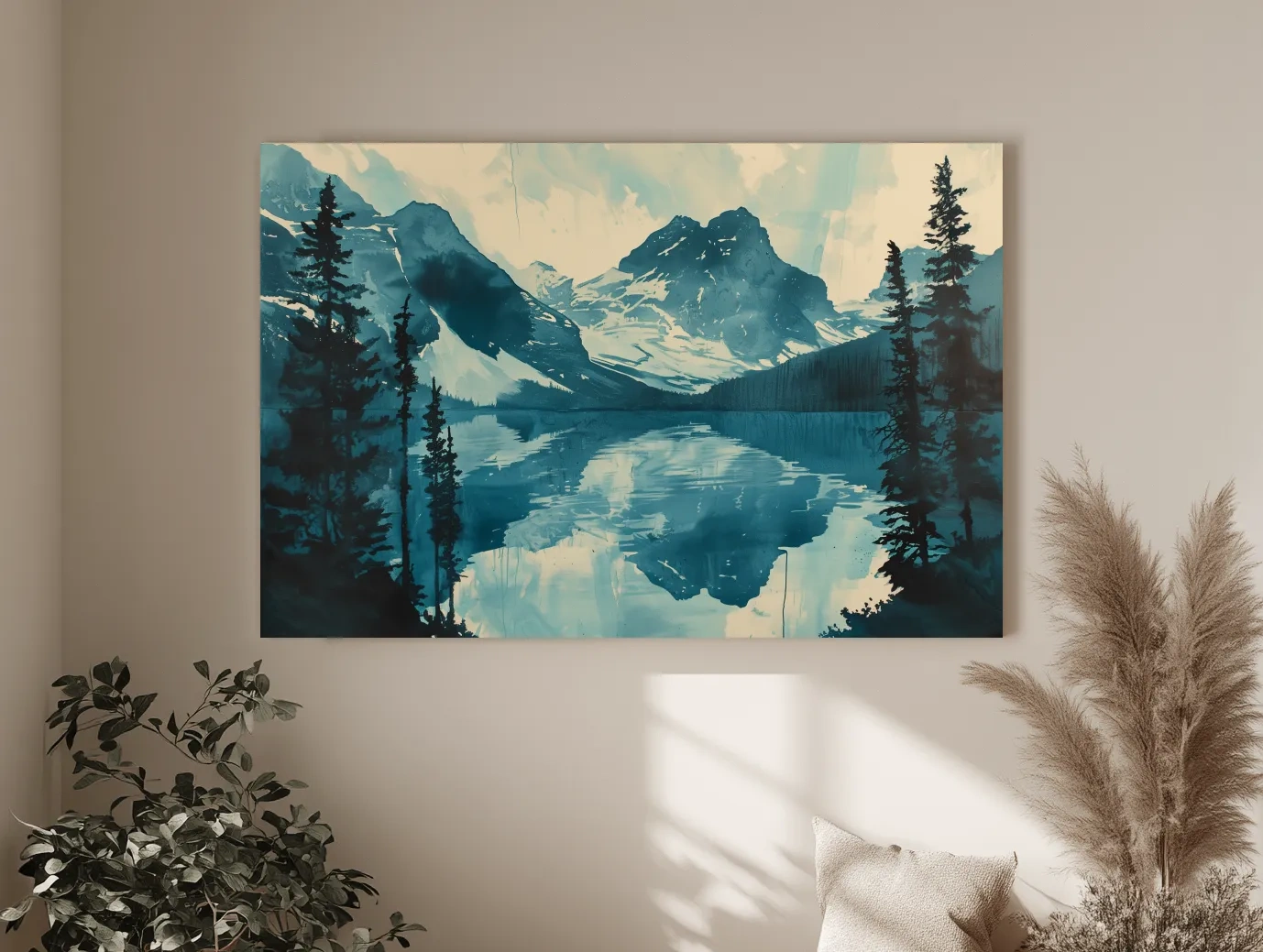 Rocky Mountains Alpine Lake Reflection - Watercolor Mountain Artwork
