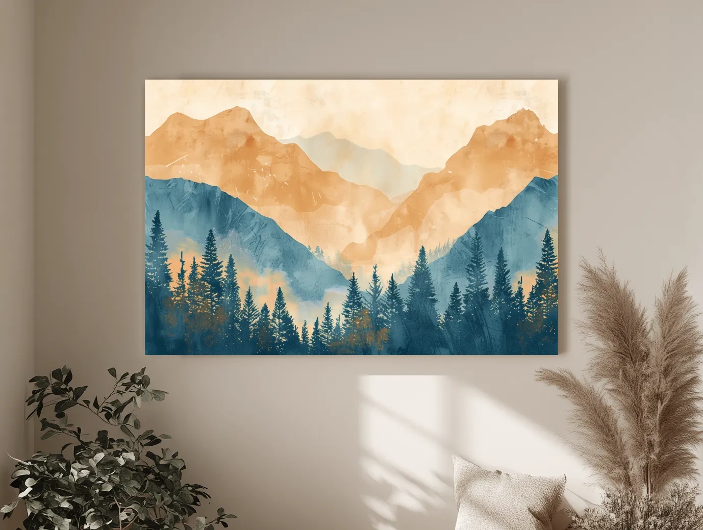 Misty Mountain Range Watercolor - Pine Forest Landscape Artwork