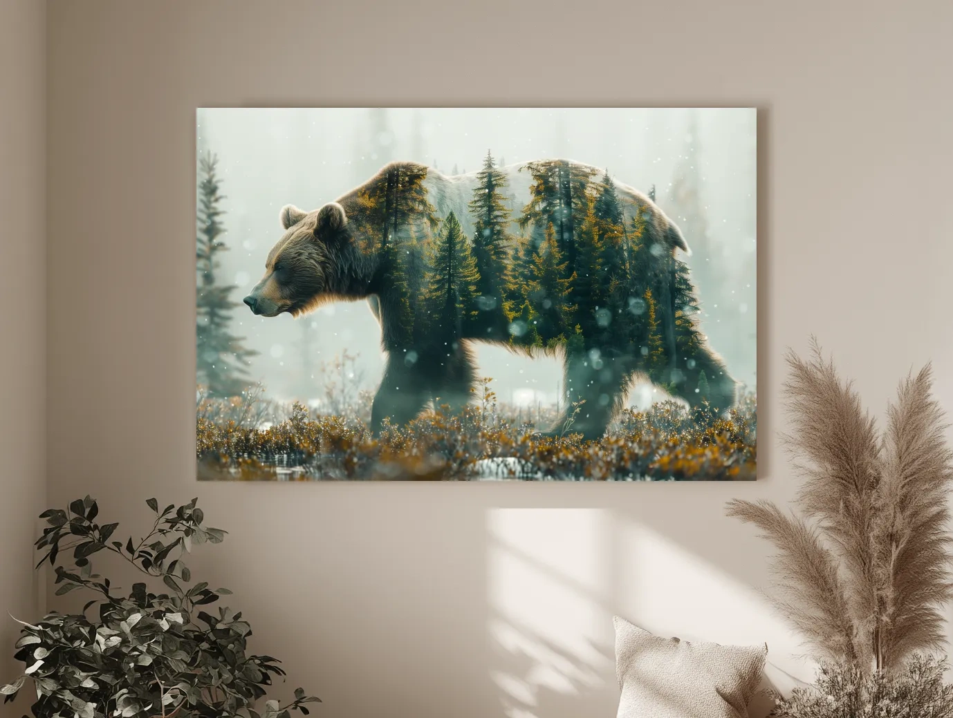 Moody Double Exposure Grizzly Bear Forest - Photographic Wildlife Wall Art