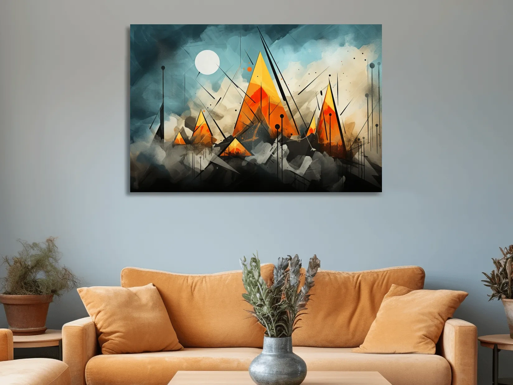 Energetic abstract mountain painting wall art