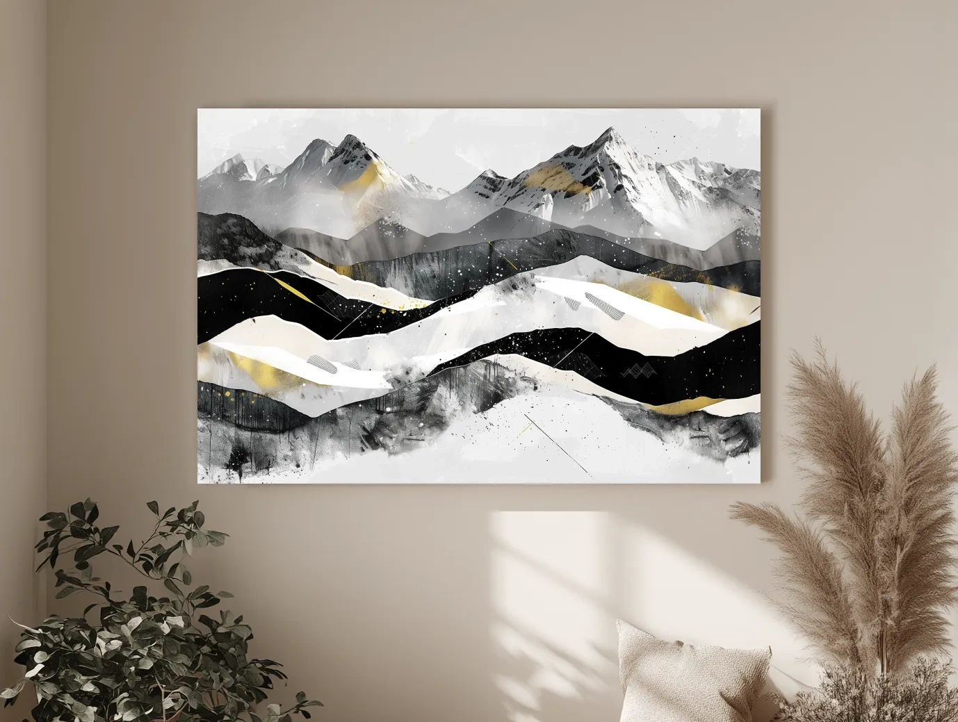 Abstract Mountain Range With Gold Accents - Modern Alpine Landscape Wall Art