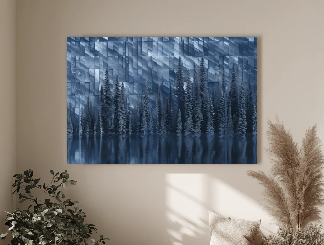 Geometric Digital Alpine Lake Artwork - Abstract Winter Landscape Wall Art