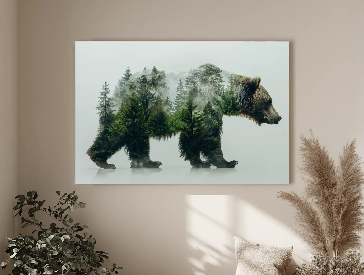 Surreal Grizzly Bear Double Exposure Forest - Wildlife Nature Wall Art