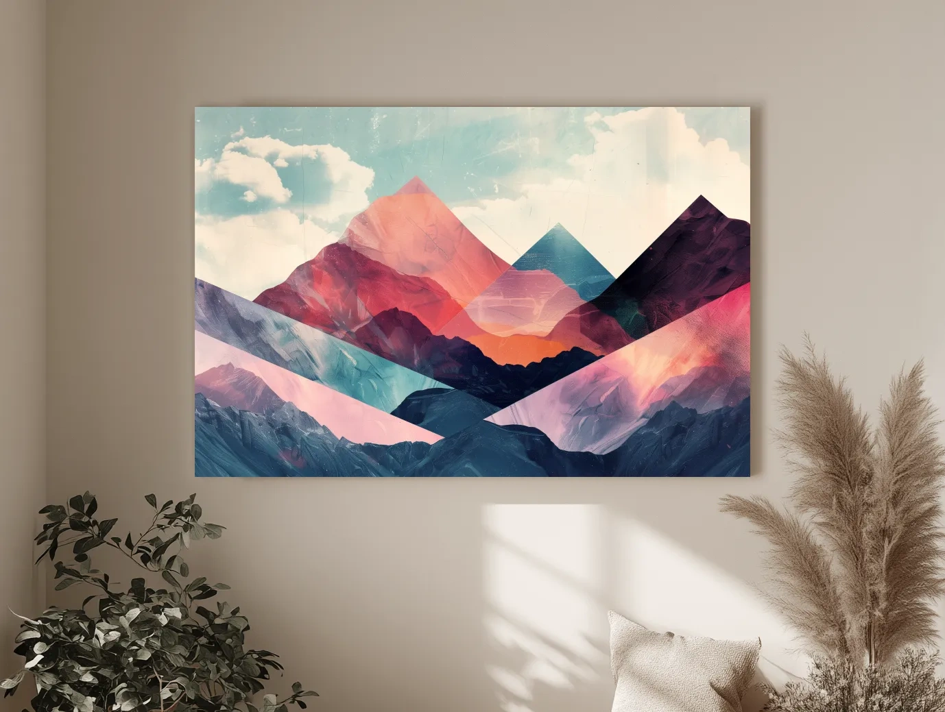 Vibrant Geometric Mountain Peaks - Modern Abstract Collage Wall Art