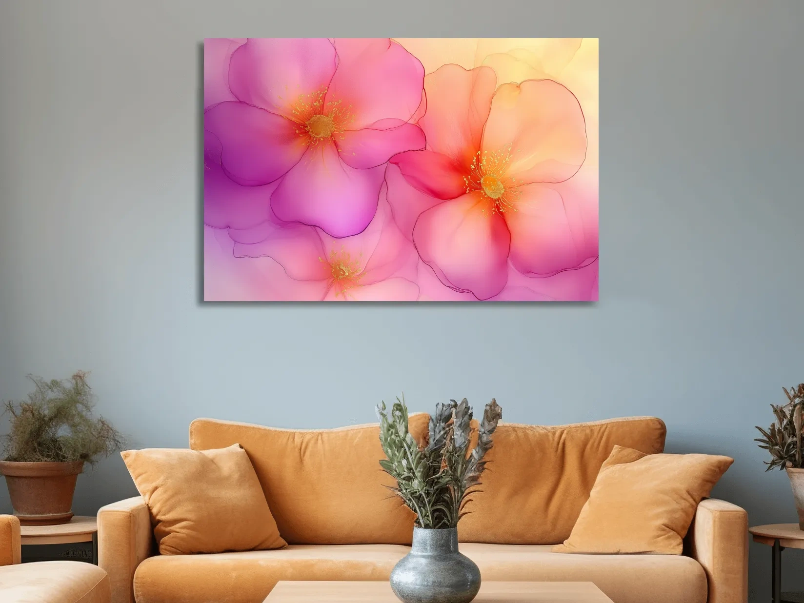 Vibrant Pink Blossom Watercolor Illustration - Modern Floral Wall Art