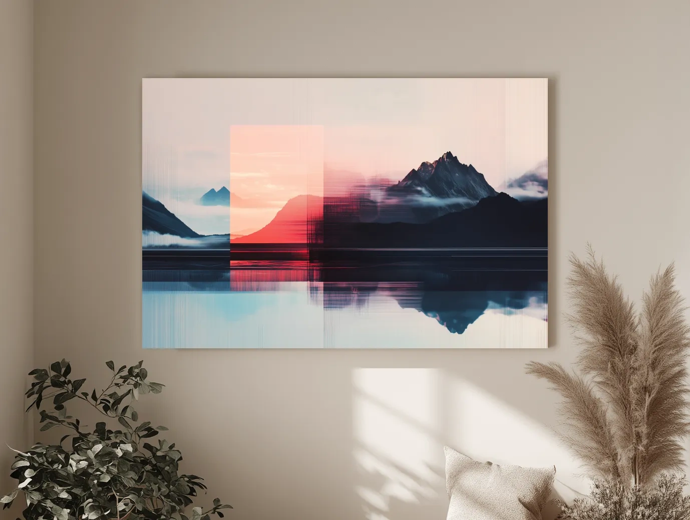 Glitch Art Alpine Mountain Sunset - Abstract Modern Wall Art