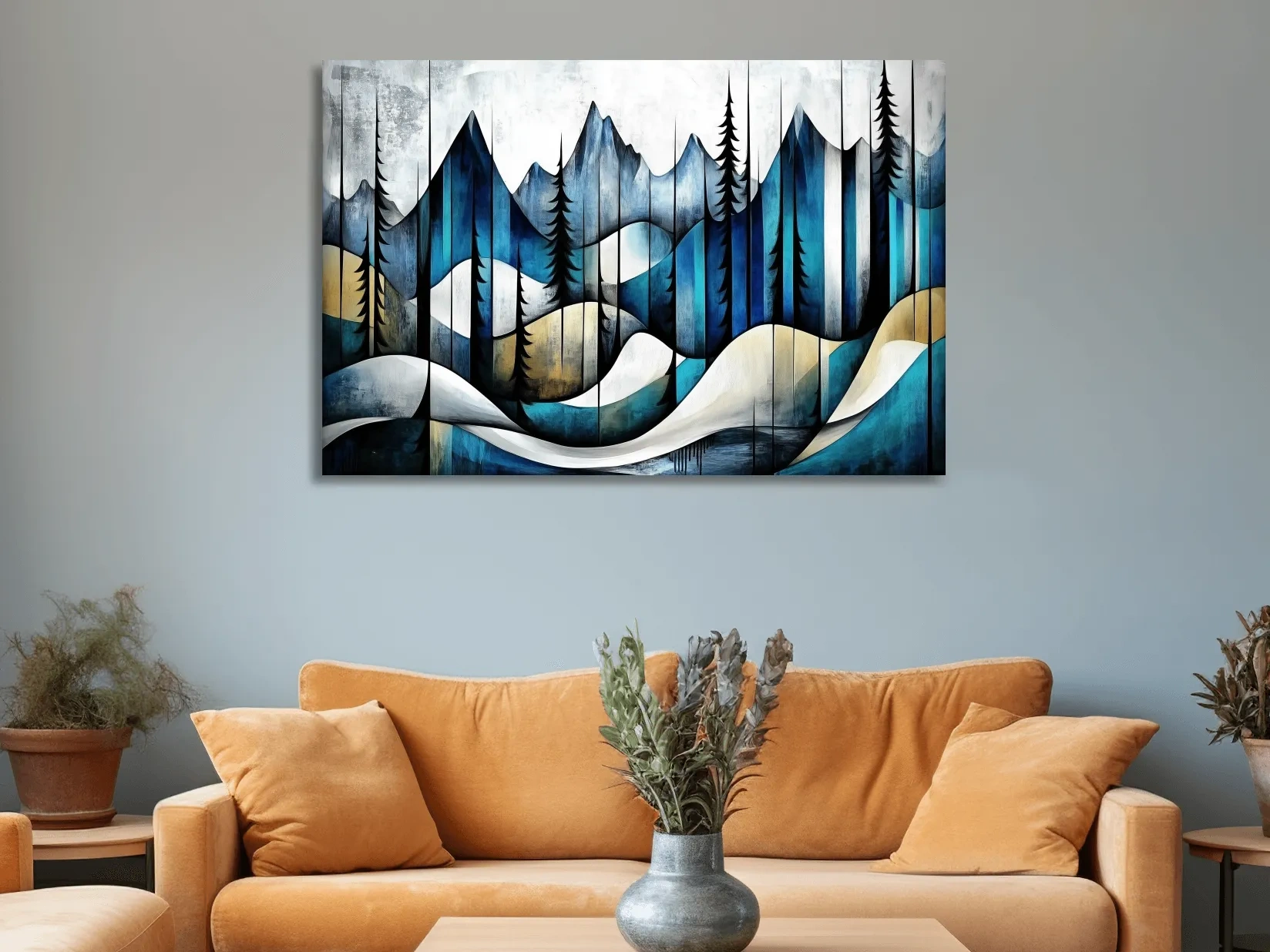 Abstract Alpine Forest Painting - Modern Mountain Wall Art