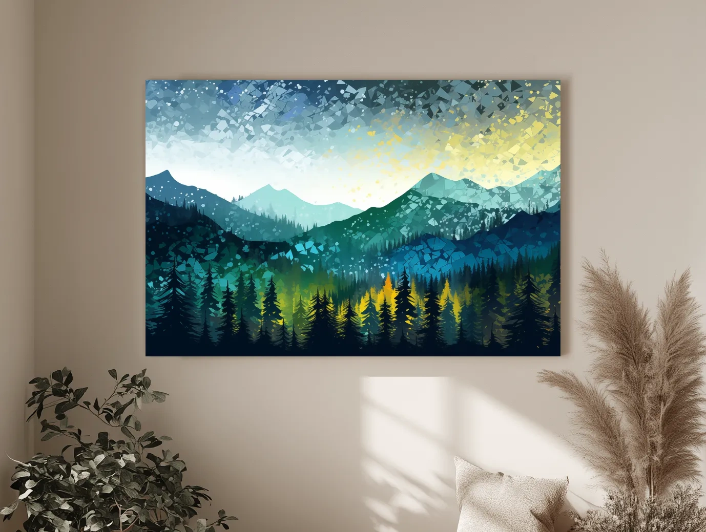 Geometric Mountain Forest Landscape - Abstract Mosaic Wall Art