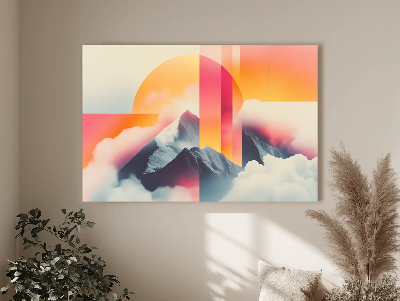 Surreal Retro Mountain Sunrise Wall Art - Abstract Artwork