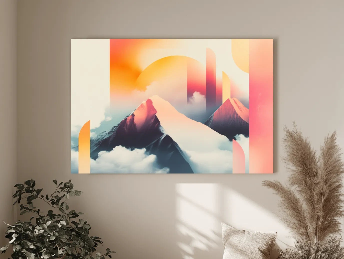 Abstract Rerto Sunrise Mountain Peaks - Modern Ski Poster Wall Art
