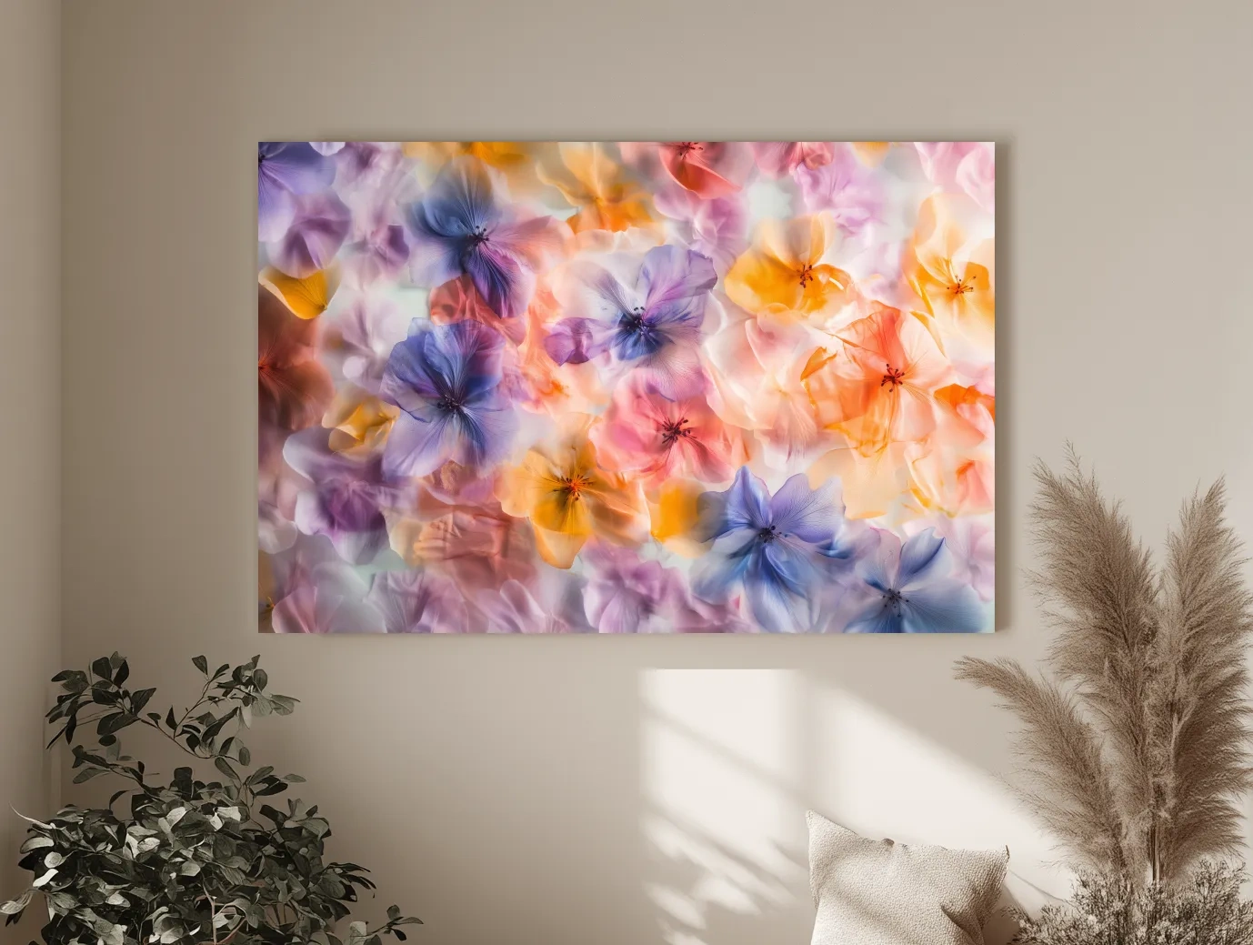 Oshibana Pastel Floral Petal Collage - Soft Botanical Wall Art