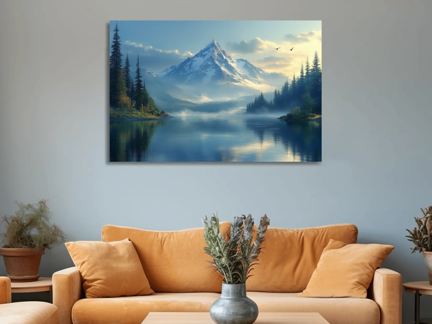 Misty Alpine Mountain Lake Sunset - Pine Forest Artwork