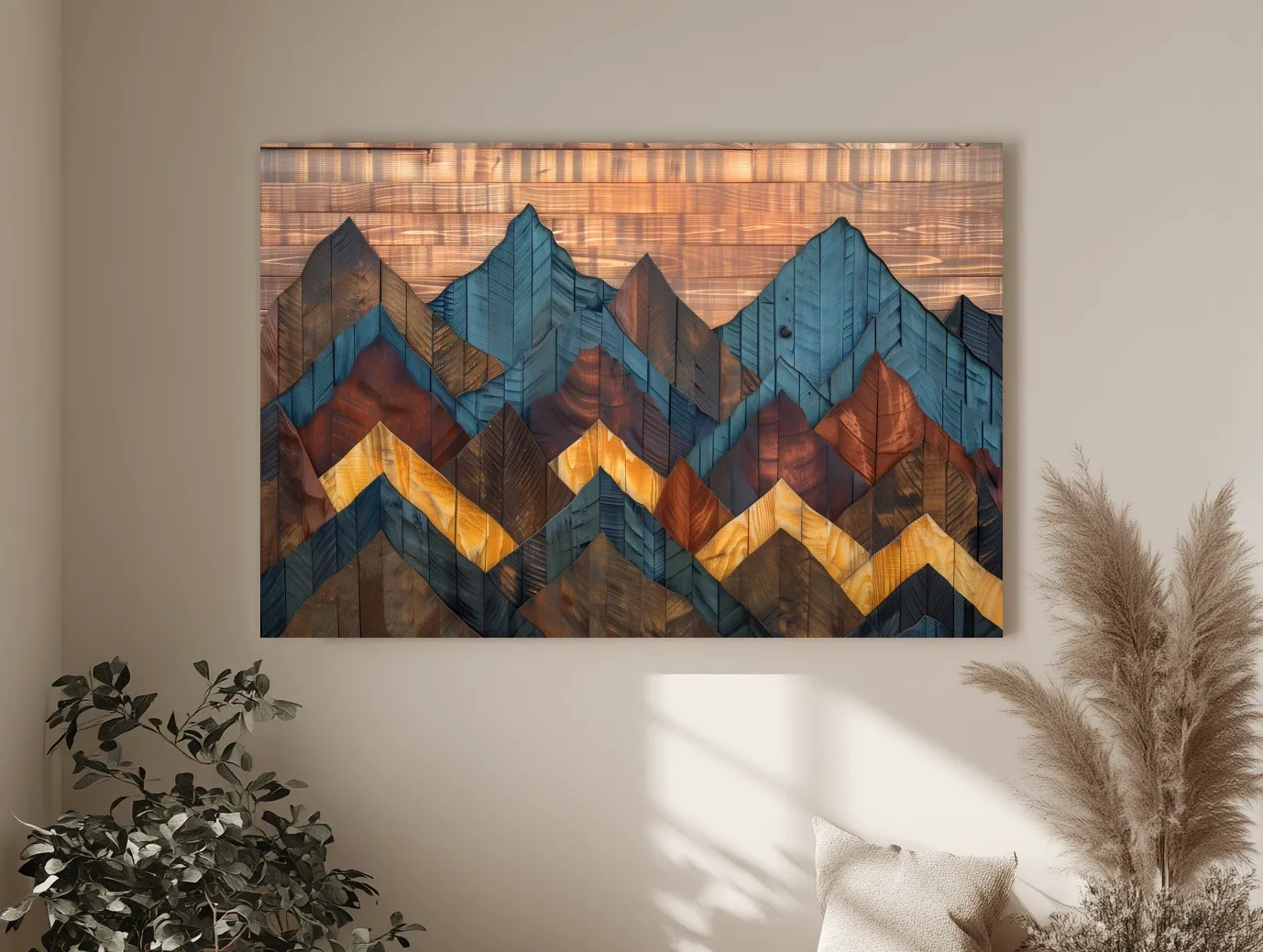 Geometric Wood Grain Mountain Range - Rustic Landscape Artwork