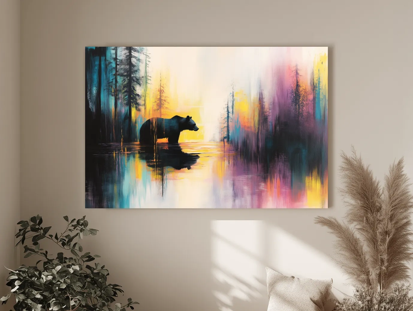 Moody Abstract Bear Lake Reflection - Colorful Forest Landscape Wall Art