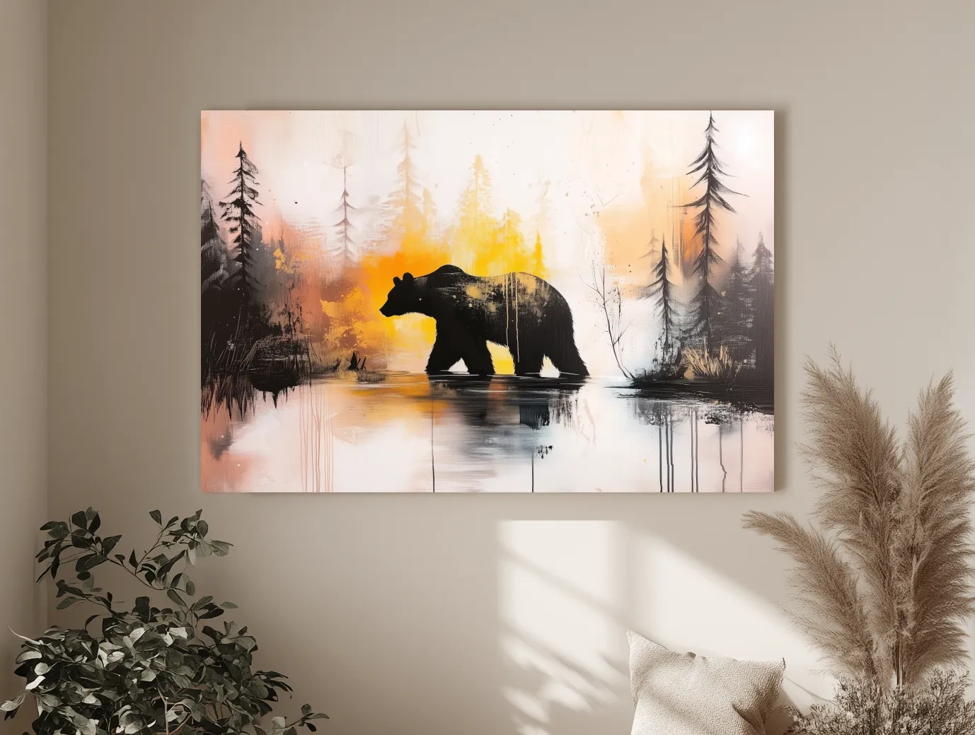 Grizzly Bear Forest Silhouette - Abstract Watercolor Wilderness Wall Art