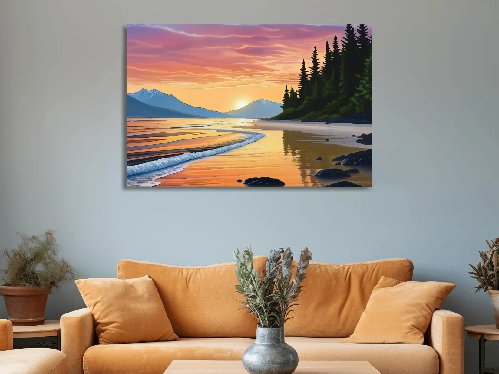 Pacific Northwest artwork, sunset over the beach painting