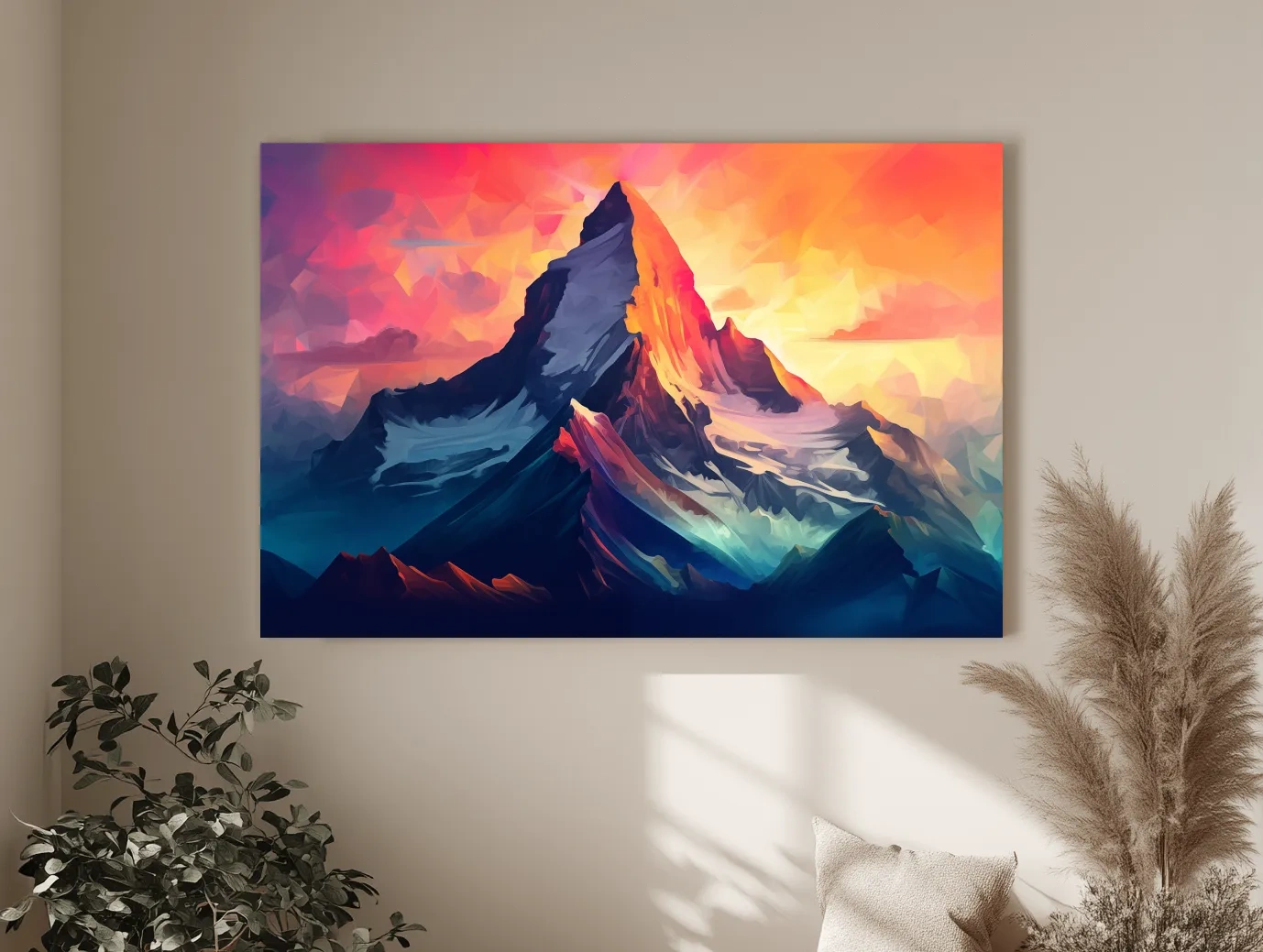 Vibrant Geometric Alpine Peak Sunrise - Modern Abstract Mountain Wall Art