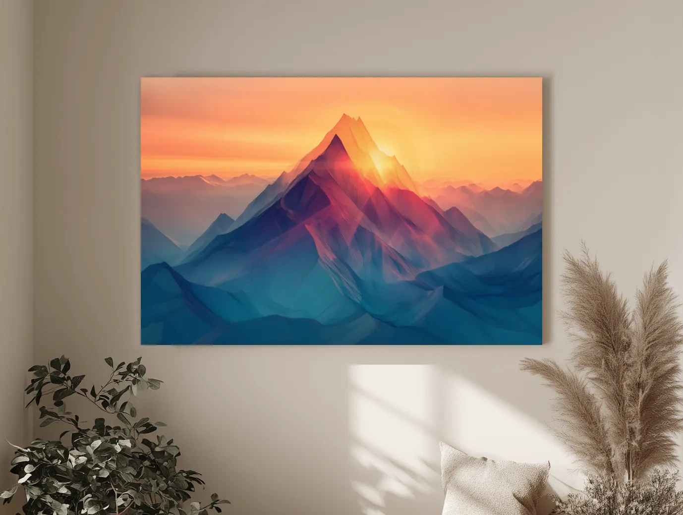 Vibrant Abstract Sunset Mountain Peak - Surreal Landscape Wall Art