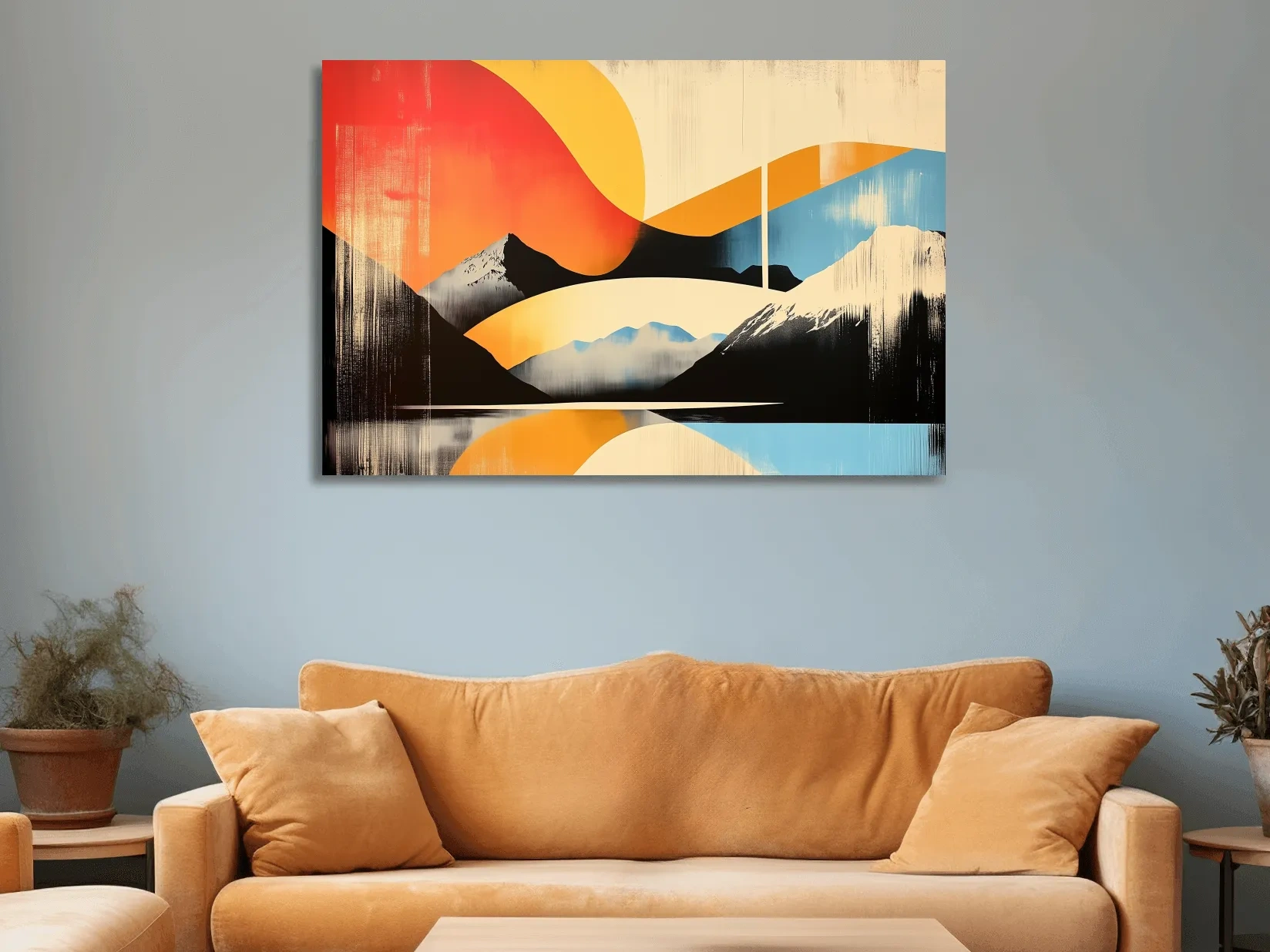 Abstract Retro Mountain Sunrise Landscape - Modern Graphical Wall Art