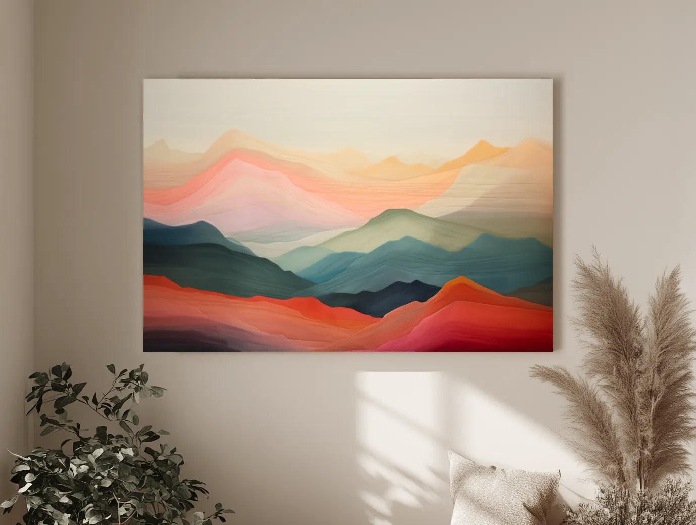 Dreamy Abstract Mountain Ranges In Warm Sunset Tones - Modern Landscape Wall Art