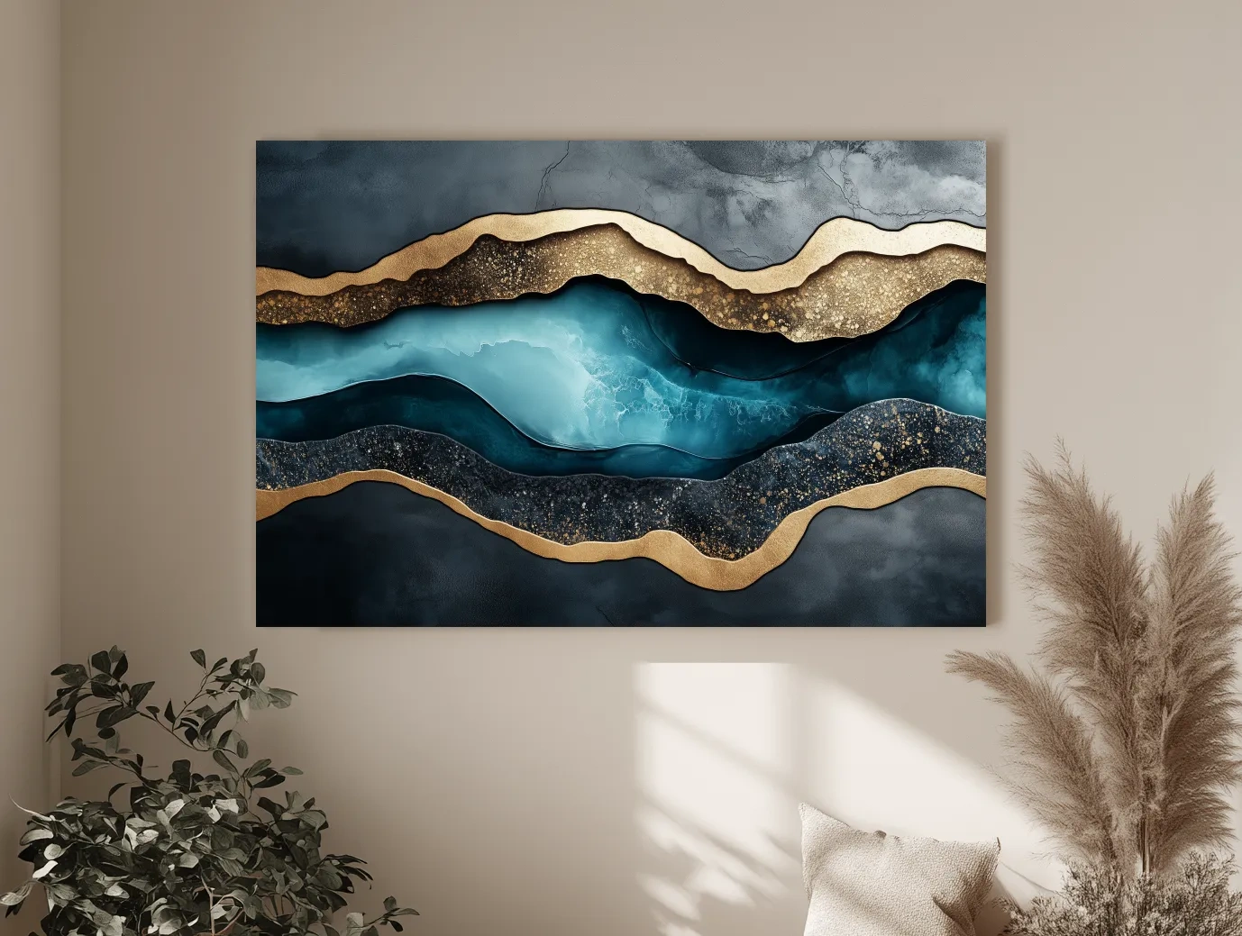 3D Natural Geode Resin Abstract Layers - Modern Gold Foil Texture Wall Art
