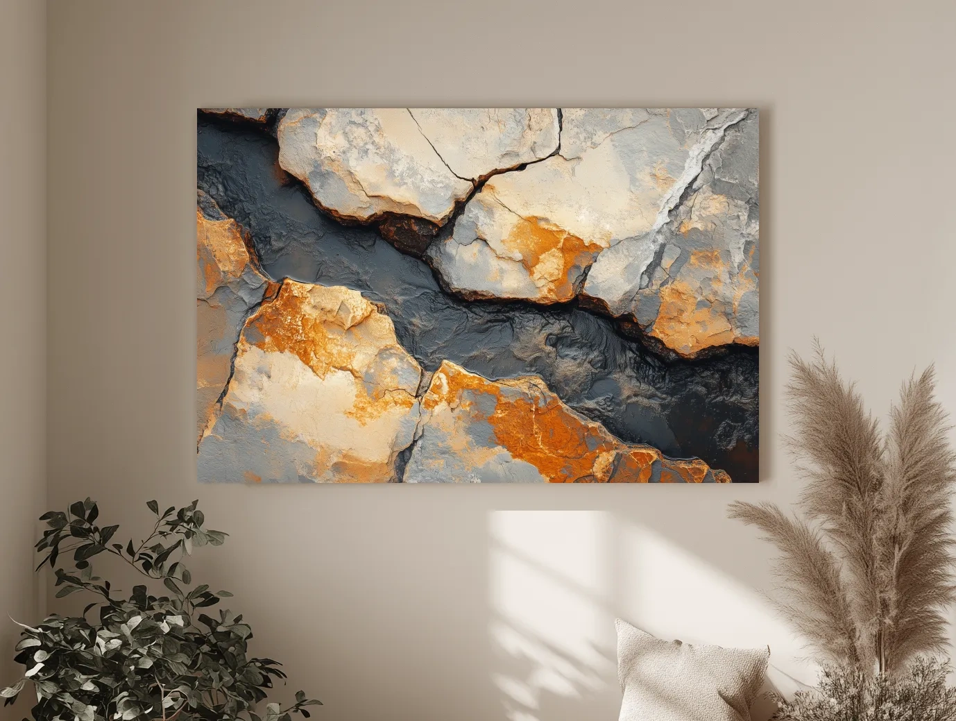Rust And Slate Cracked Stone Texture - Rustic Geology Wall Art