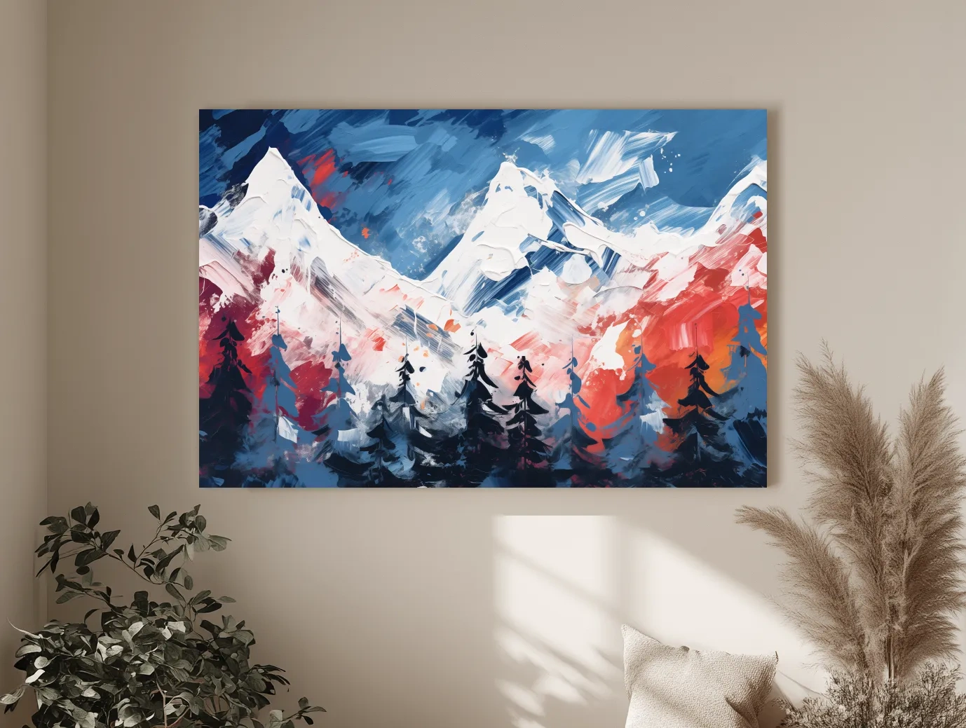 Vibrant Abstract Snowcapped Mountain Peaks - Bold Alpine Forest Landscape Art