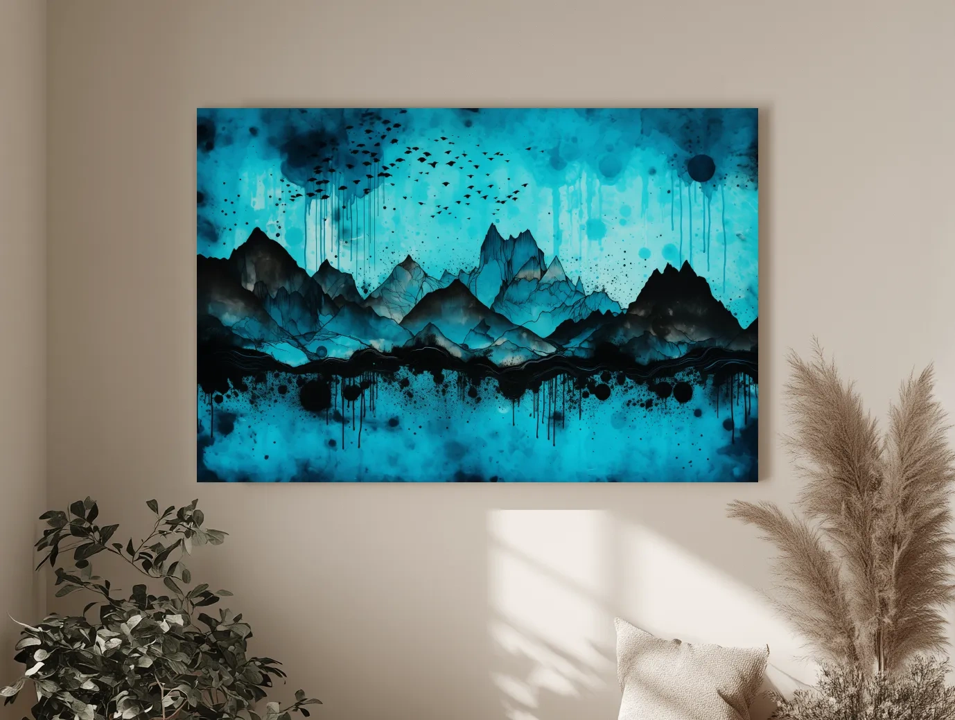 Ink Wash Mountain Range Artwork - Moody Abstract Watercolor Wall Art