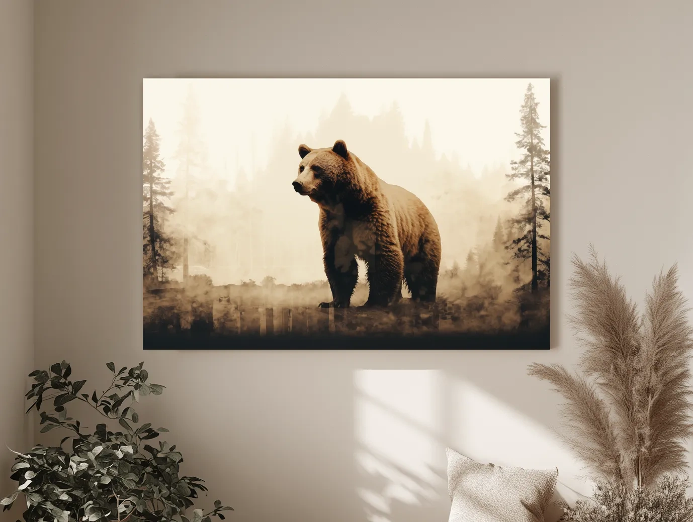 Grizzly Bear Double Exposure Forest - Rustic Wildlife Nature Wall Art