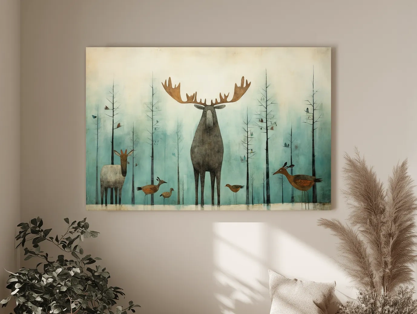 Whimsical Scandi Folk Art - Moose & Woodland Animals Wallart