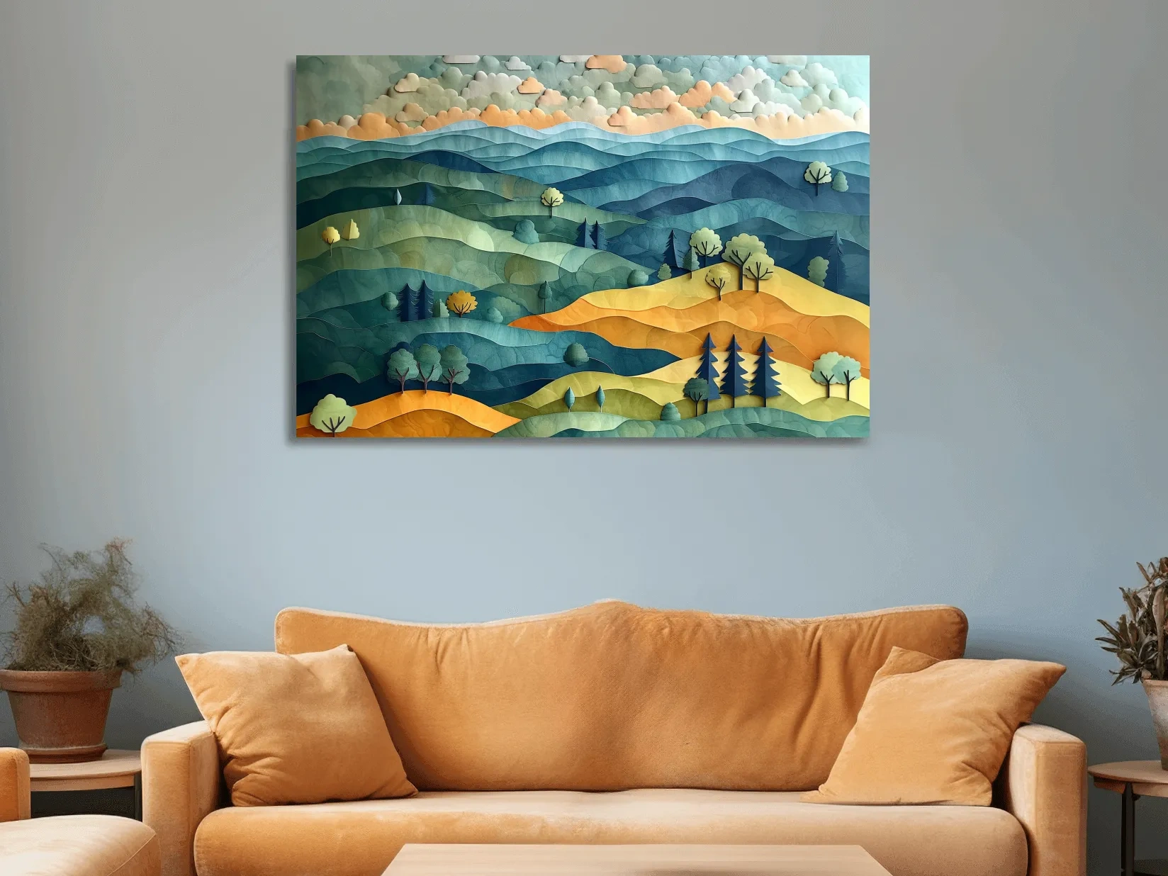 Layered Paper Cut Mountain Landscape - Colorful Modern Nature Wall Art