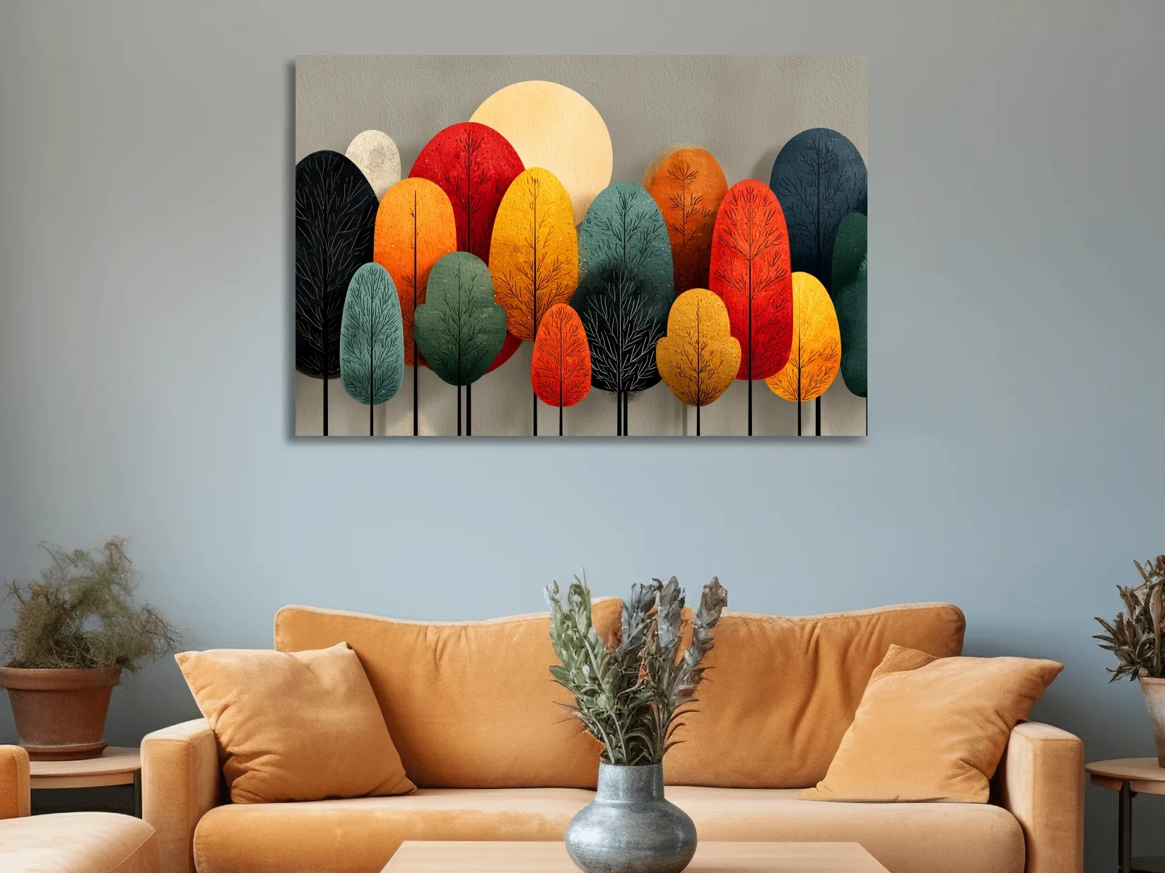 Mid-Century Abstract Autumn Forest Trees - Modern Scandinavian Landscape Artwork