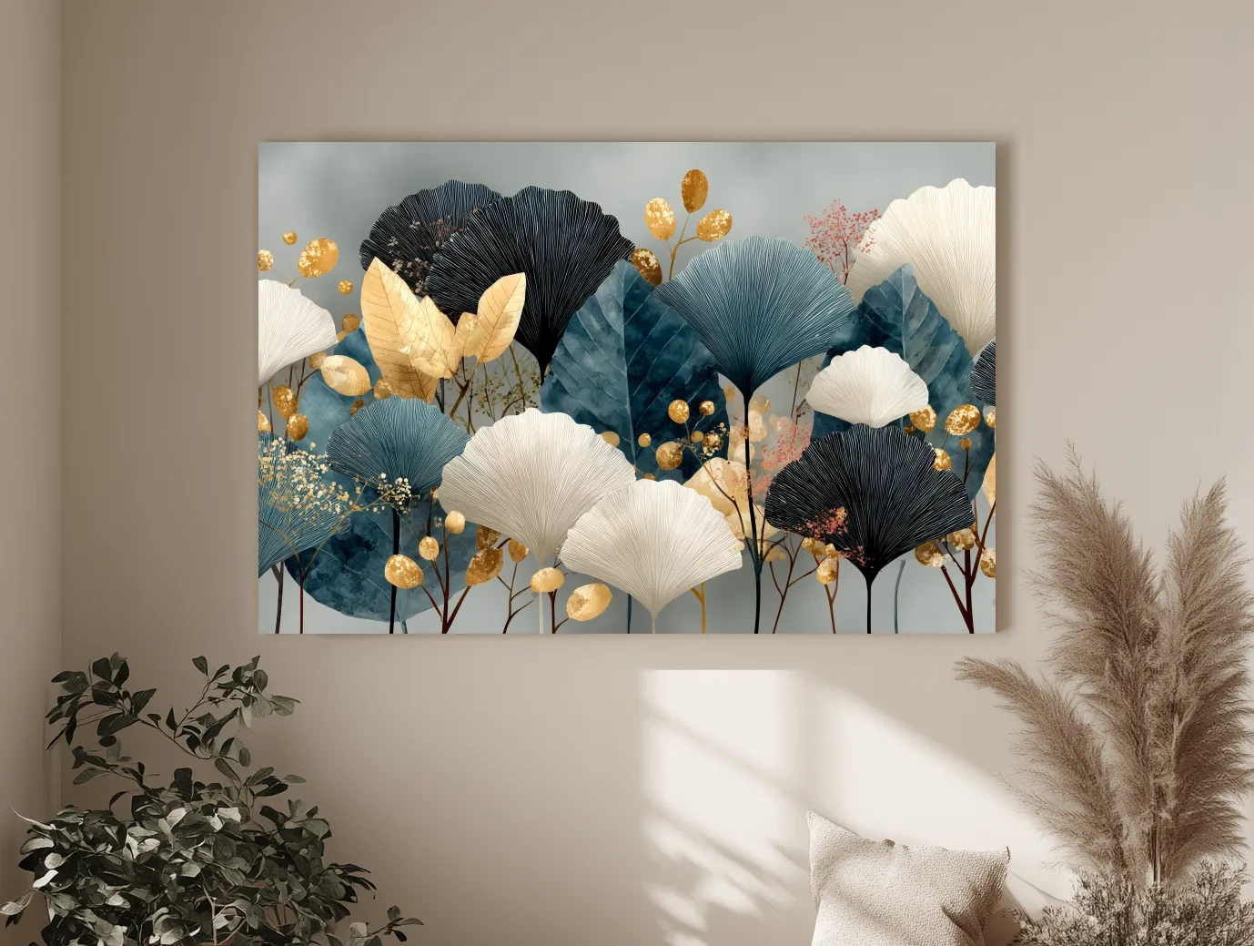 Luxe Ginkgo Leaves Botanical Illustration - Modern Japandi Wall Art