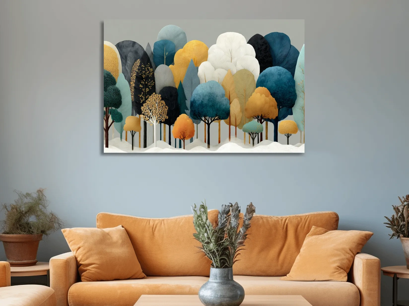 Scandinavian Winter Forest Trees Illustration - Modern Boho Nature Wall Art