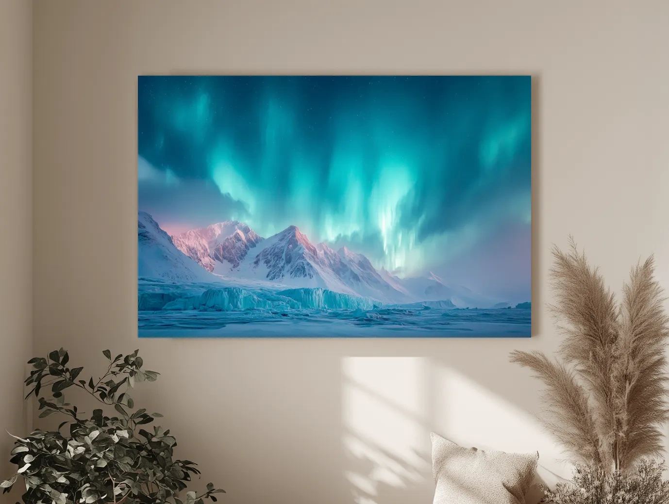 Aurora Borealis Over Icy Arctic Mountains - Northern Lights Wall Art