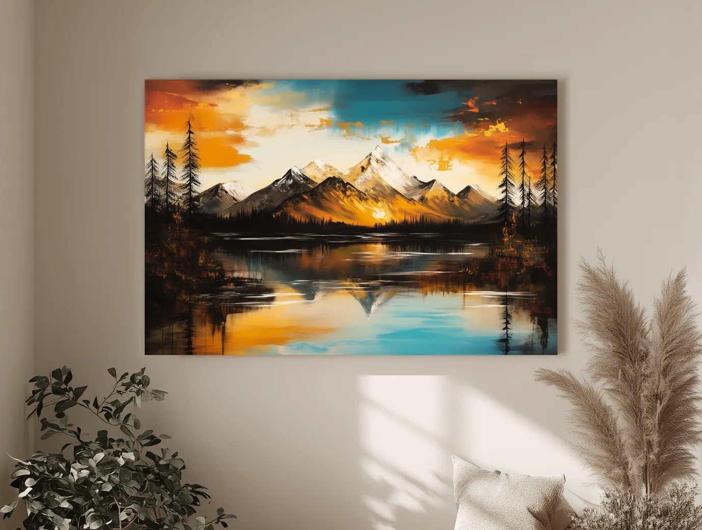 Alpine Mountain Sunset Oil Painting - Abstract Landscape Wall Art