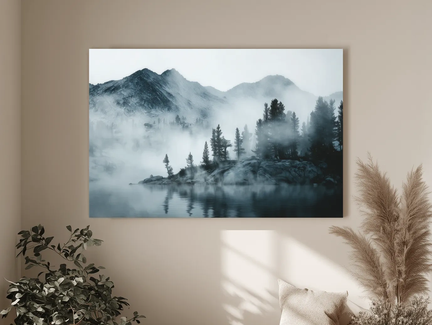 Frosty Alpine Mountain Lake Photography - Black & White Landscape Wall Art