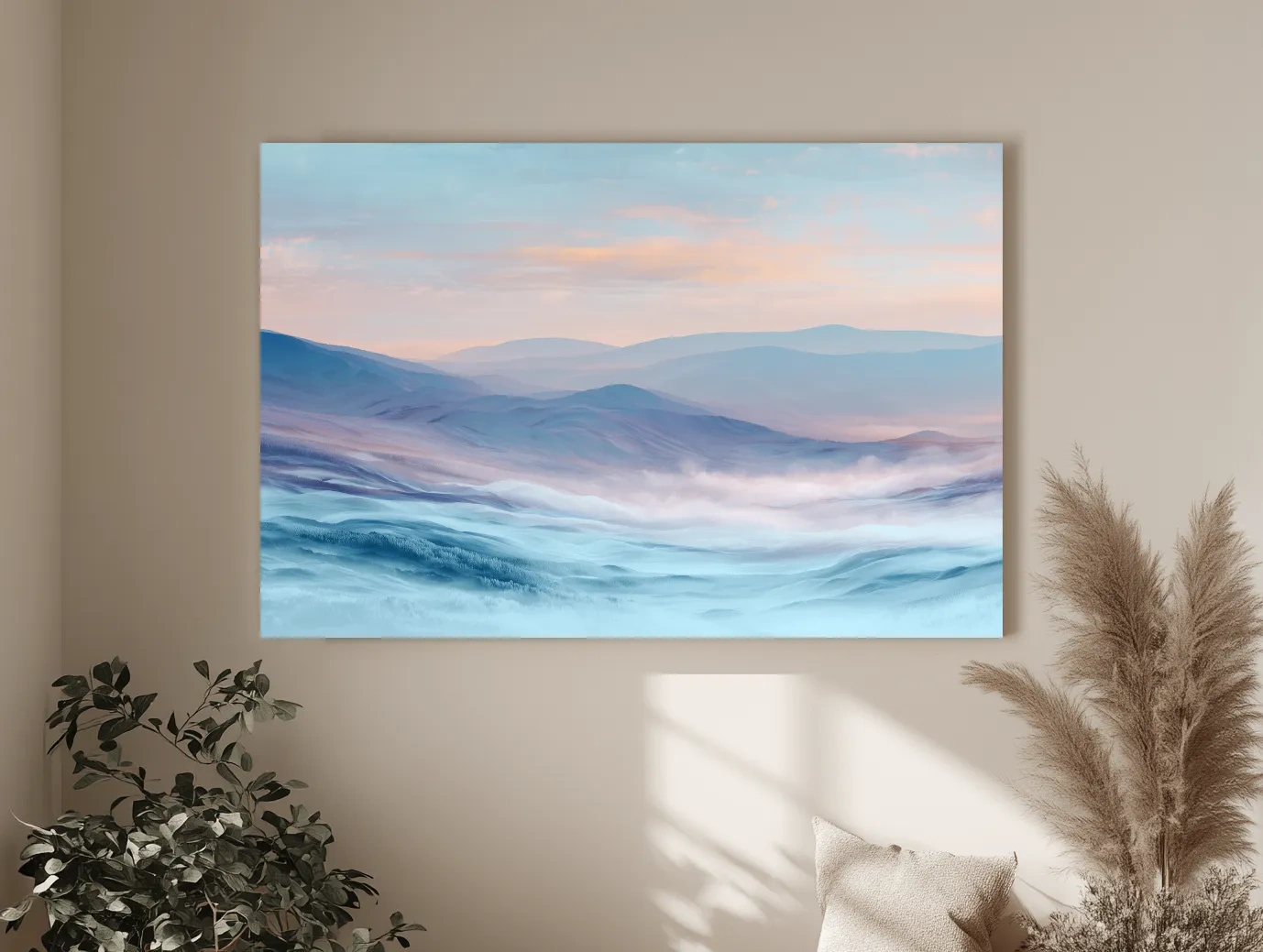 Ethereal Pastel Misty Mountain Landscape - Serene Abstract Forest Wall Art