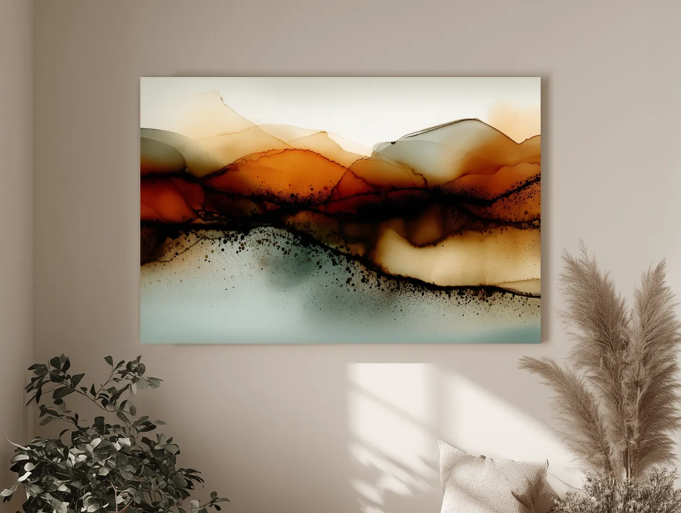 Moody Abstract Sepia Mountain Layers - Modern Alcohol Ink Landscape Wall Art
