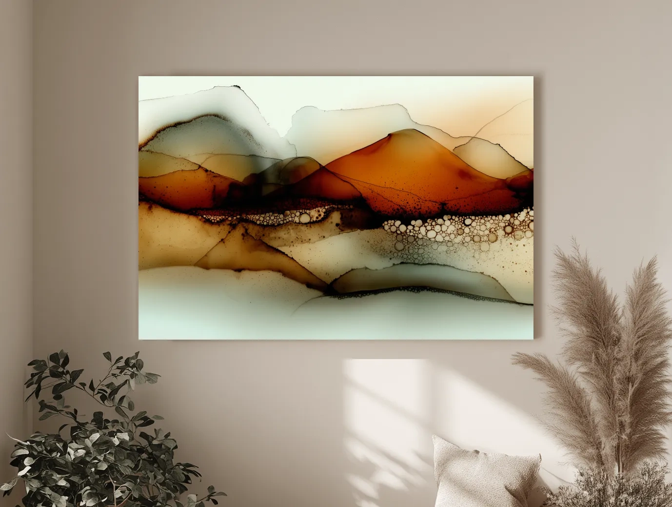 Amber Alcohol Ink Mountains - Abstract Landscape Wall Art